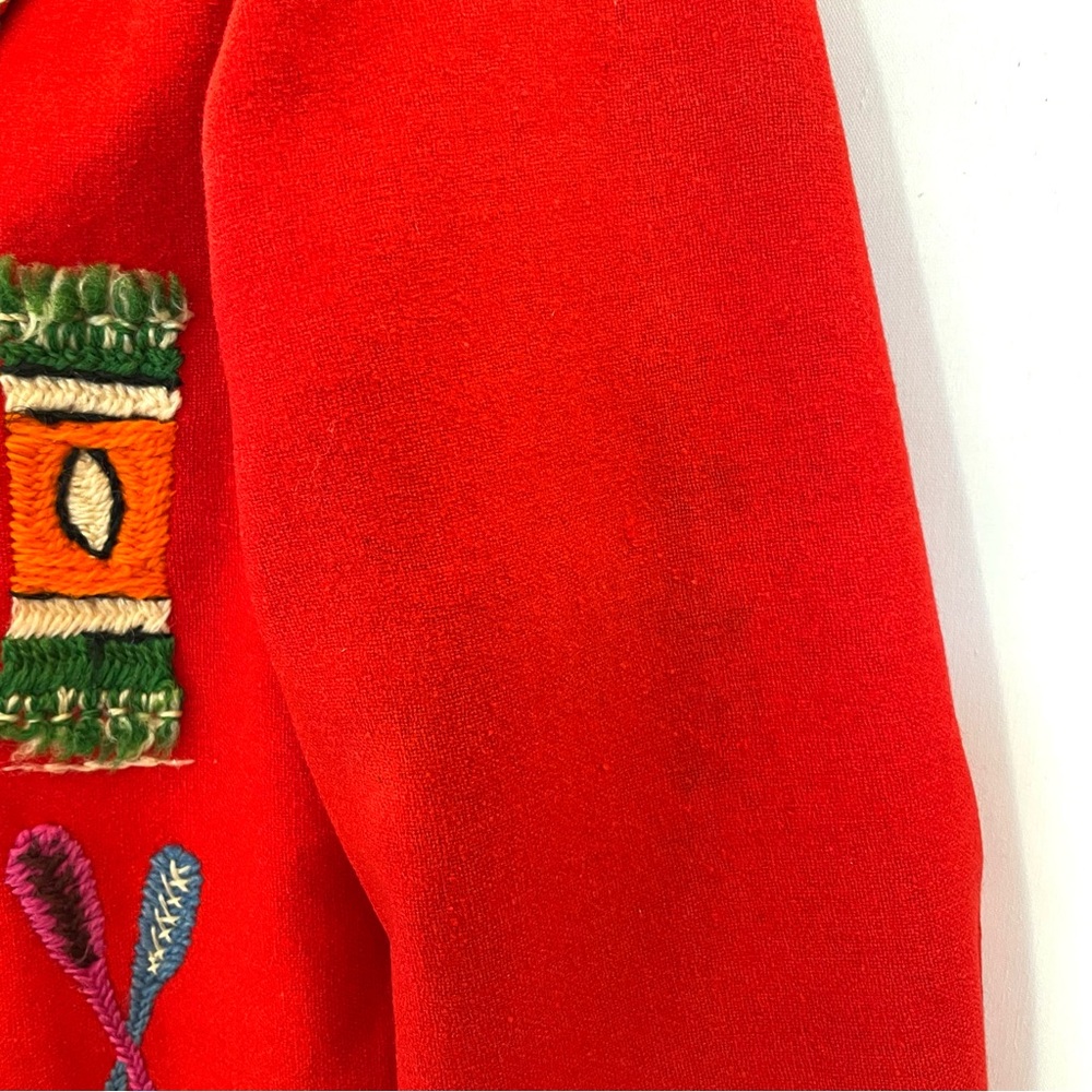 Vintage 40s 50s Mexican Wool Felt Jacket Red Embroidered Womens S - Picture 9 of 10